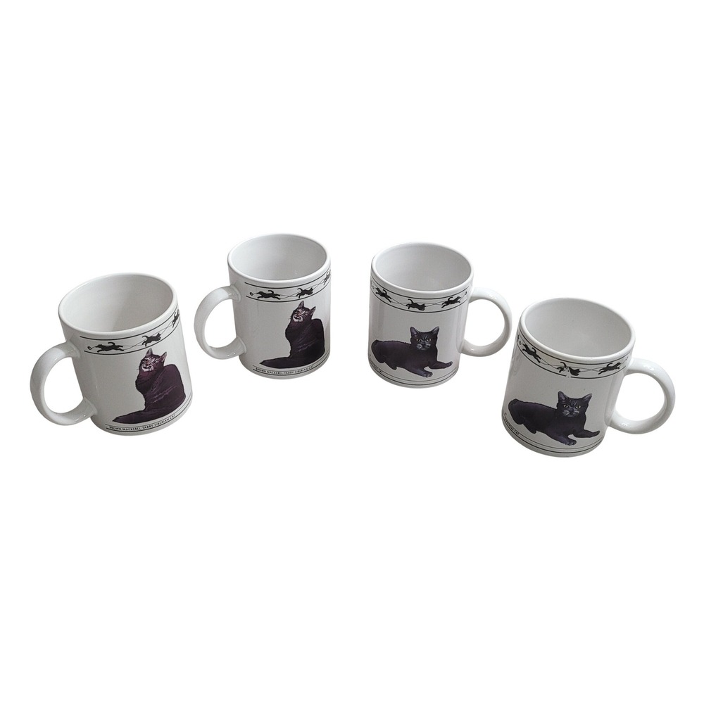 Houston Harvest Cat Lovers Limited Collectable Cats Mugs Set of 4 White Multi